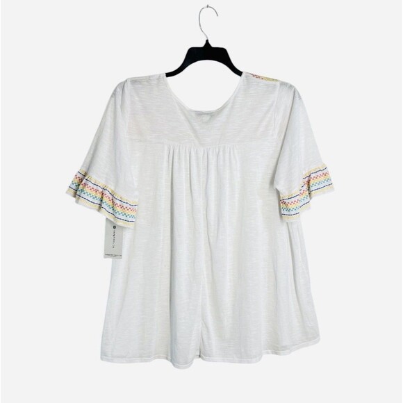 Tempted Hearts Women’s Size 3x White Top Floral Embroidered Flutter Sleeve- NWT - Picture 2 of 6